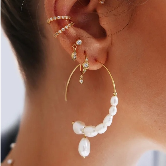 ADORNMONDE Pearl Hoops in Gold - Picture 1 of 4